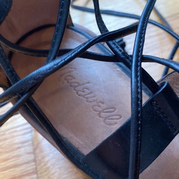 Madewell Daniela Black Leather Lace Up Gladiator Sandals Strappy Block Heel 10 - Picture 8 of 10